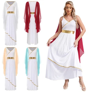 Womens Costumes Soft Toga Queen Dress Ancient Cosplay Roman Gown Maxi Dresses - Picture 1 of 47