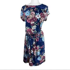 My Bump Floral Maternity Dress Navy Blue Ruching XL Modest Church - Picture 1 of 6