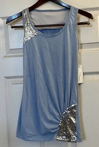 Camiseta sin mangas elástica azul con lentejuelas plateadas talla pequeña de la colección J&G para dama - Imagen 1 de 2