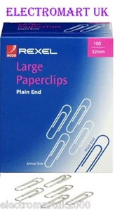 1000 REXEL PAPERCLIPS PAPER CLIPS 32MM PLAIN END 10X BOXES OF 100 - Picture 1 of 1