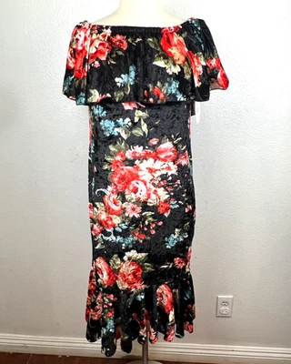 Nuevo con etiquetas Vestido CiCI Grande Terciopelo Floral Rosa Ajustado Coqueto Sirena Talla XL Foto 1 de 4
