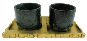 Boxed Anastasio Home Tania Sarin Bespoke Espresso Set Stone Cups and Brass Tray - Picture 1 of 13