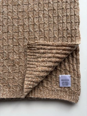 MADE IN SCOTLAND 100% reine Schurwolle gestrickt hellbraun & beige meliert Zopfmuster Schal 162 x 26 cm