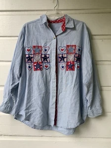 Casey y Max? Camisa Patchwork Botón Mujer XL? Bordado estrella 4 de julio - Imagen 1 de 15