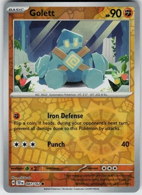 Pokemon Golett 087/162 SV05: Temporal Forces NM Reverse Holo card - Image 1 of 2