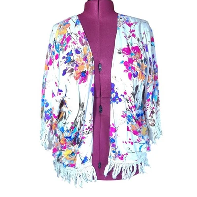 Cárdigan abierto ligero Umgee diseño floral flecos parte inferior talla 1XL Foto 1 de 3