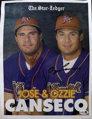 JOSE CANSECO OZZIE CANSECO DUAL AUTOGRAPH PHOTO JSA COA AUTO SIGNED STAR LEDGER - Image 1 of 3