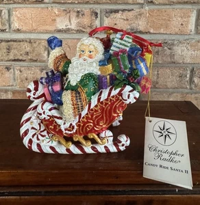 De colección CHRISTOPHER RADKO Candy Ride Santa II Bastón Trineo Ornamento 2002 con Etiqueta - Imagen 1 de 5