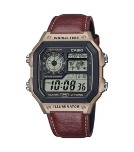 Casio Herrenuhr Digital Alarm Licht Lederband 10BAR AE-1200WHL-5AVEF - Bild 1 von 1