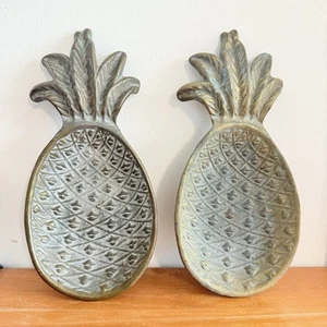 Pair Vintage Patina Brass Pineapple Footed Trinket Coin Keys Jewelry Dish 8.25” - Picture 1 of 5