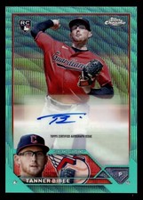 2023 Topps Chrome Update Tanner Bibee RC Aqua Wave Refractor Autograph #/199