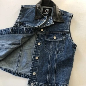gilet donna vintage blu denim taglia M bottoni ecopelle colletto anni 90 y2k - Foto 1 di 13