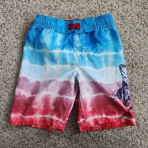 Cat & Jack Boys Swim Shorts Size XS Red White Blue Shark Swim Trunks Summer - Picture 1 of 8