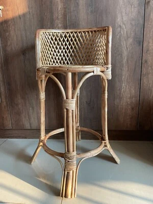 Cane Bar Stool with Backrest - 100% Handmade and Natural -  Versatile Kitchen/Ba - Image 1 of 4