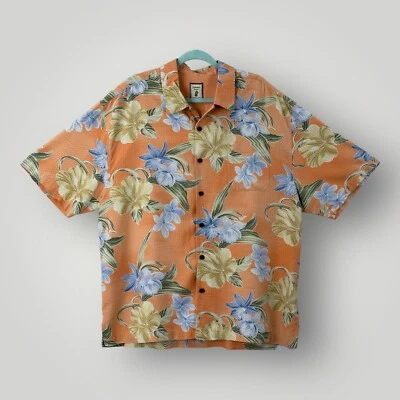 Jamaica Jaxx Mens Hawaiian Shirt 2XL XXL Peach 100% Silk Casual Floral Hibiscus - Image 1 of 4