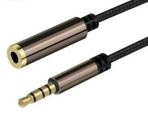2m Headphone Braided Extension Cable Lead Plug to Socket AUX Black 3.5mm 4 pole - Picture 1 of 2