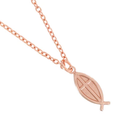 Ky & Co Hecho en EE. UU. Tono Oro Rosa Jesús Pez Ichthys Dije 3/4" Collar Cadena 18" Foto 1 de 4