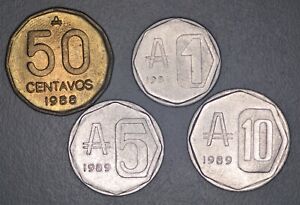 ARGENTINA Set of FOUR Coins (x4) 50c - 10 Australes 1988-1989 Km99-102