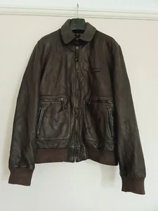 TIMBERLAND Lamb Leather Jacket Men Soft Distressed Brown Biker Bomber Slimfit XL - Picture 1 of 19