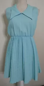 Vintage 60s Mod Dress GoGo Homemade Baby Blue Short Accordion Skirt Big Collar - Picture 1 of 12