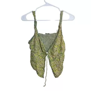 American Eagle Crop Top Women's Medium Green Yellow Floral V-Neck Sleeveless - Picture 1 of 11
