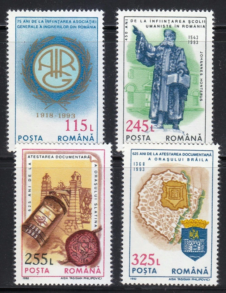Romania 1993 MNH Mi 4937-4940 Sc 3870-3873 Romanian Anniversaries & Events ** - Image 1 of 1