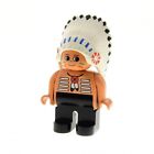 1x Lego Duplo Figur Mann schwarz Indianer Huptling Feder Kopf Schmuck 4555pb257