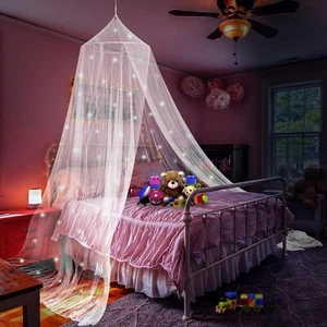 Pink Princess Bed Canopy for Girls with Glowing Stars Ceiling Tent for Kids Fi - Picture 1 of 6