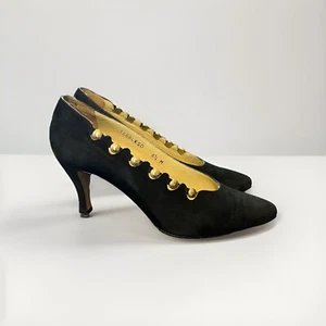 Sesto Meucci Classic Black Suede Pumps 80s Size 6.5 Studded Made In Spain - Picture 1 of 6