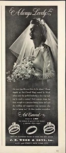 1942 J.R. Wood & Sons arte tallado anillos de boda ramo de novia anuncio impreso vintage - Imagen 1 de 6
