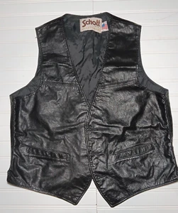 Vintage Schott NYC Made In USA Black Leather Biker Motorcycle Vest-Large - Picture 1 of 11