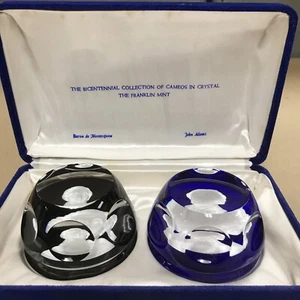 Bicentennial Cameos Crystal Baron de Montesquieu & John Adams Paperweight - Picture 1 of 12