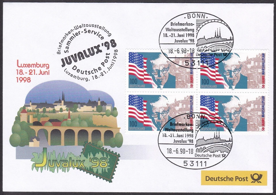 PEX0091 Intl. Stamp Exhibit. Germany Cover, JUVALUX 1998, Luxembourg, Bridge - Image 1 of 1