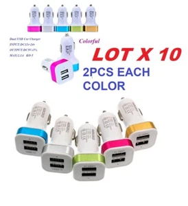 WHOLESALE LOT 10 DUAL Car Charger DOUBLE USB PORT for iPhone Samsung UNIVERSAL - Picture 1 of 9