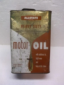 Vintage 1960's Allstate Heavy Duty Motor Oil 10 Qt Tin Can Red White Gold Label - Picture 1 of 11