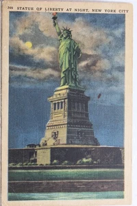 New York NY NYC Statue of Liberty Night Postcard Old Vintage Card View Standard - Picture 1 of 2