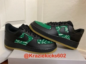 Nike Air Force 1 Custom Bandana Black Low Top Men's - Picture 1 of 5