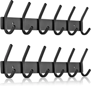 2 Pack Wall Mounted Coat Rack with 6 Double Hooks - Black Coat Hooks for Wall... - Bild 1 von 7