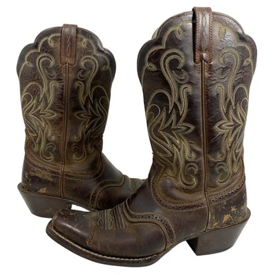 ARIAT 15834 Legend Square Toe Brown Leather Green INT Pull On Western Boots SZ 8 - Image 1 of 4