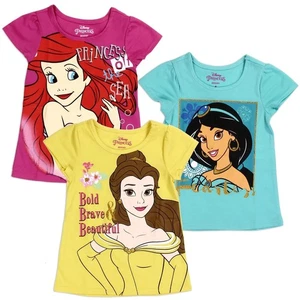 Disney Princess Girls 3 Pack Shirts Toddler Belle Ariel Jasmine Girls Size 4 - Picture 1 of 4