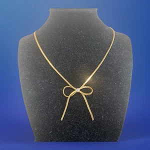 Betsey Johnson Bow Necklace Gold Tone With Rhinestone 16” - Picture 1 of 6