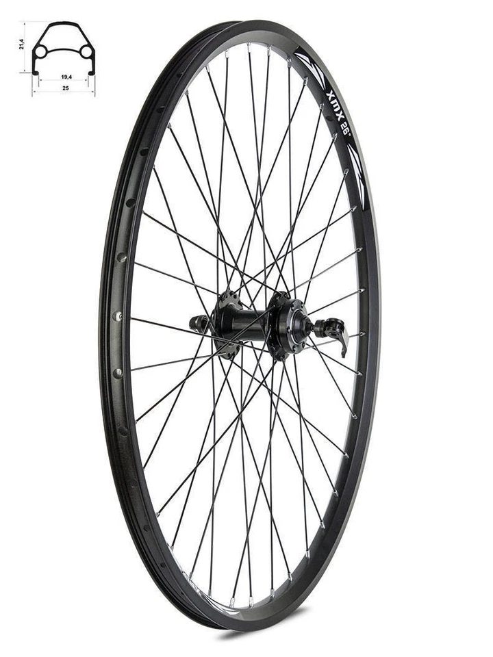 Vorderrad 26" Disc XMX-A291QF Nabe Scheibenbremse Kugellager Felge schwarz - Bild 1 von 3