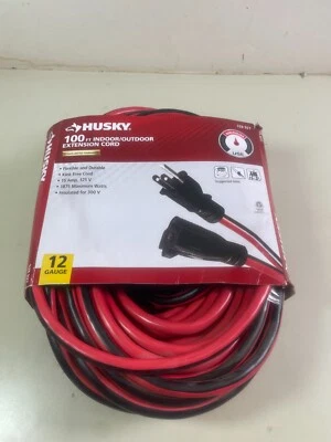 Husky 100ft 12/3 Extension Cord Indoor Outdoor Extension Cable 528 927 Red Black - Image 1 of 4