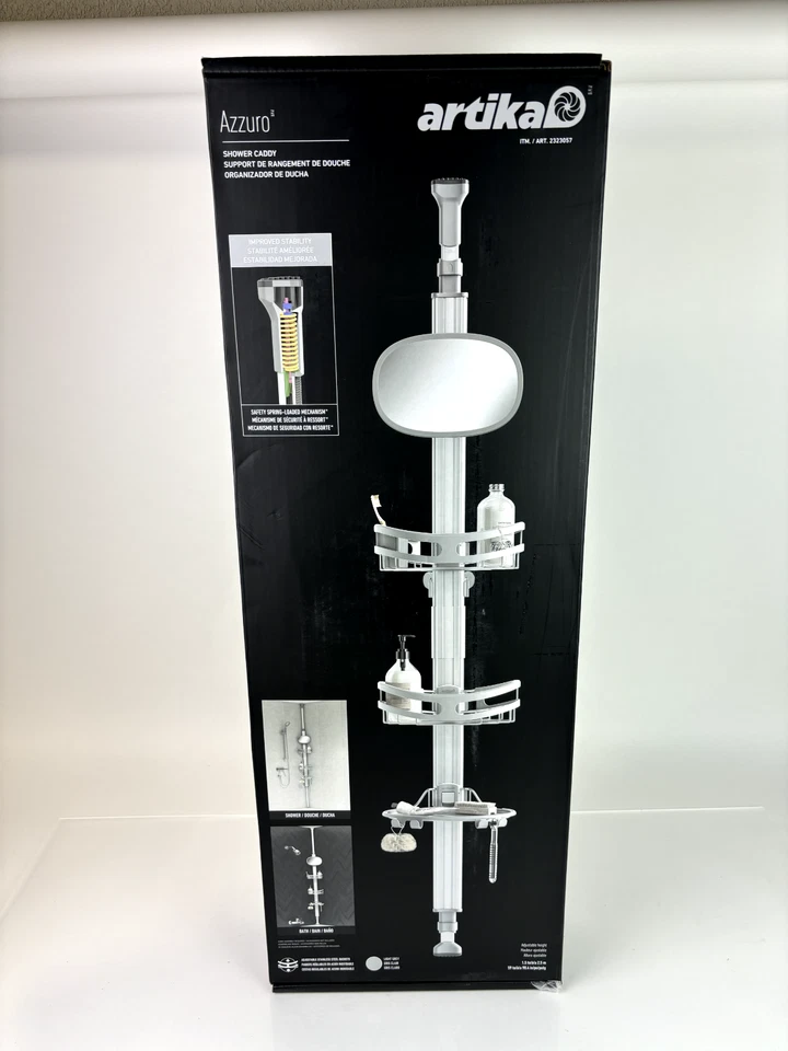 Artika Azzuro натяжной стержень душа Caddy органайзер с зеркалом из нержавеющей стали новый - Изображение 1 из 4