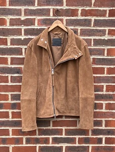 AllSaints Mens TIMBER Suede Jacket XL Funnel Neck Biker All saints Leather B235 - Picture 1 of 10