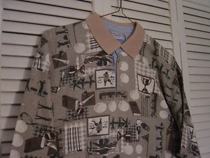  MEN'S BUGLE BOY COMPANY  SHORT SLEEVE GOLF SHIRT SIZE LARGE  TAN & BLACK - Picture 1 of 4