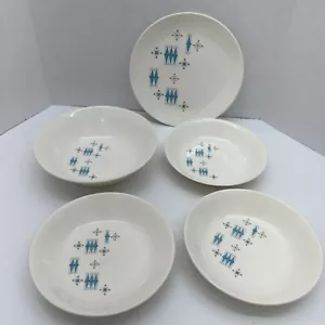 Vintage Mount Clemens Modern Blue Diamonds Plate Bowls Atomic Geometric MCM 5 Pc - Picture 1 of 10