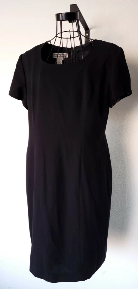 Dress Barn Black Shift Dress Short Sleeve Padded Shoulder Scoop Neck Zip Size 12 - Image 1 of 4