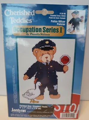 New NIP Cherished Teddies Police Officer Janlynn Teddy Bear Cross Stitch Kit - Image 1 of 4