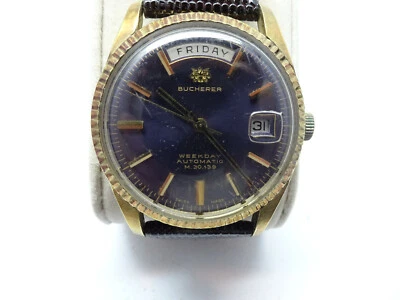 RELOJ BUCHERER PRESIDENT ESFERA PÚRPURA AUTOMÁTICO 25J VINTAGE FUNCIONA PARA RESTAURACIÓN Foto 1 de 4